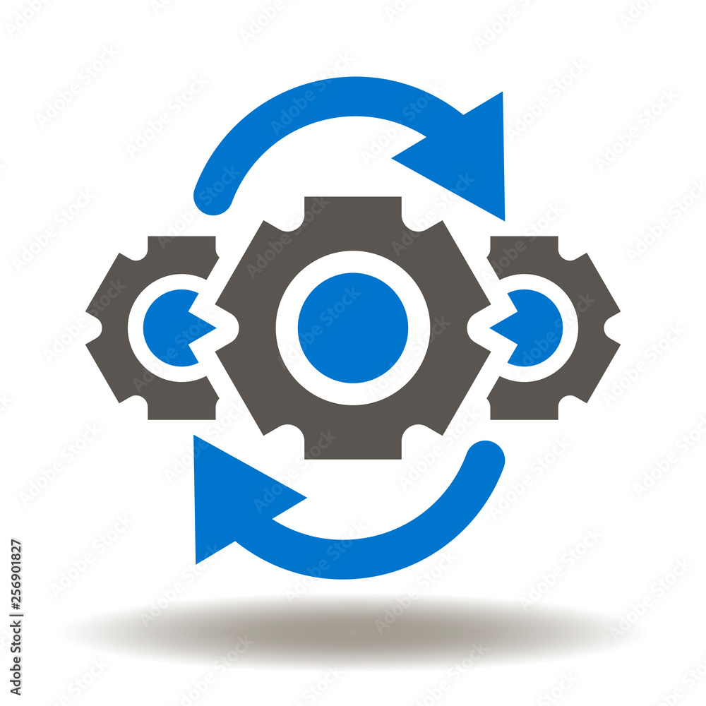 Poster gear mechanism arrows round processing icon vector. operations logo. operation process.