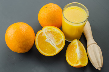 Orange juice on a black background