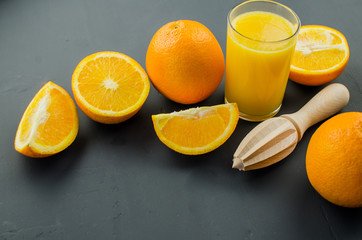 Orange juice on a black background
