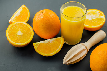 Orange juice on a black background