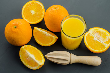 Orange juice on a black background