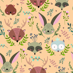 Forest animals vector illustration seamless background