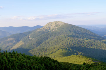 Mountains Carpathians. Ukraine. Forest. On high. Summer day. Journey. Hike.