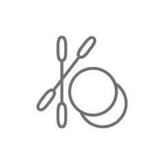 Ears stick, cotton swabs and pads line icon.