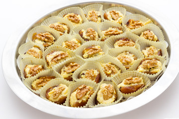 Dates with mascarpone cheese and walnuts