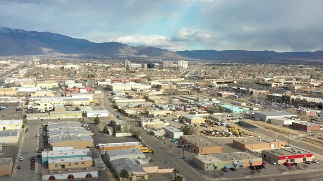 Aerial approach Downtown Albuquerque New Mexico USA