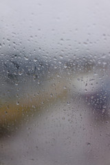 Rain droplets on the window.