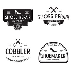 Vector set of vintage logos, labels, badges, emblems or logotypes elements for shoemaker, shoes shop and shoes repair.
