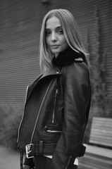 beautiful girl walking in stylish clothes