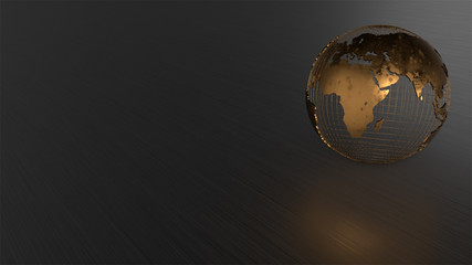 Modern 3D Earth background. Globe on reflecting surface.