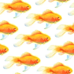Printed kitchen splashbacks Gold fish Seamless pattern with aquarium goldfish. Watercolor background. Tropical sea wildlife.
