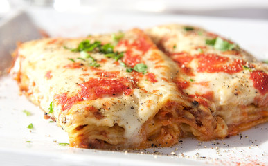 Tasty delicious lasagna pasta close up. Maltese cuisine