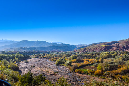 Panoramic View of Atlas Mountains Tahanaout City, Marrakech, Morocco