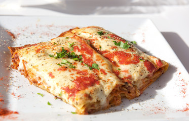 Tasty delicious lasagna pasta close up. Maltese cuisine