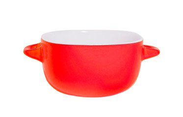 Bouillon bowl with handles on white background.Isolated object. A bowl of soup and mashed potatoes.