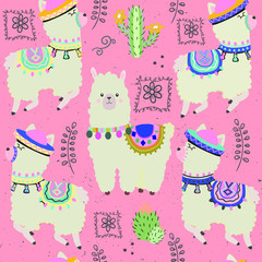 Alpacas seamless pattern illustration