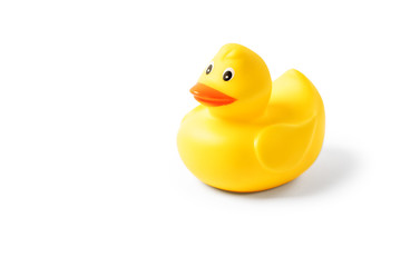 Yellow rubber duck isolated on white background
