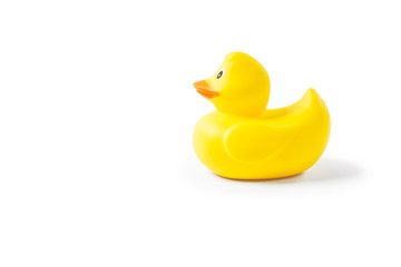 Yellow rubber duck isolated on white background