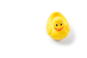 Yellow rubber duck isolated on white background