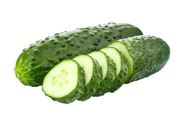 sliced cucumber on white background