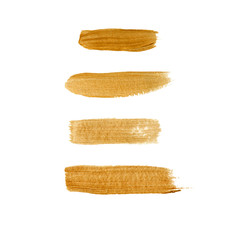 Golden stripes patch hand painted isolate on white background. Set of watercolor golden stroke brush hand paint textured background for invitation, wedding or birthday card template