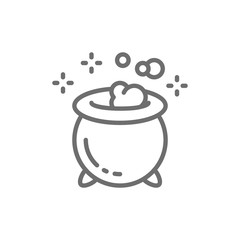 Magic potion pot for witches, halloween cauldron line icon.