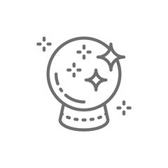 Magic glass ball for predictions, crystal sphere line icon.