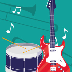 Naklejka premium guitar electric and drum instruments musical