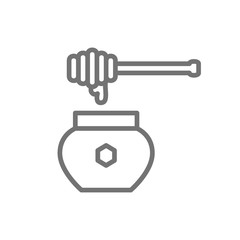 Honey dipper with pot line icon. Isolated on white background