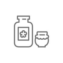 Jar of flower honey, pot line icon.