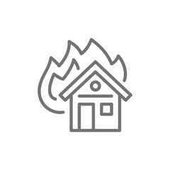 Burning house, fire insurance line icon. Isolated on white background