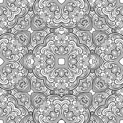 Seamless geometric line pattern in eastern or arabic style. Exquisite monochrome texture. Black and white graphic background, lace pattern