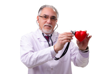 Old male doctor isolated on white