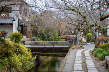Obraz premium Philosophers Path in autumn with bridge over canal in Kyoto Japan