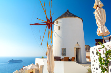 beautiful view on Santorini island in Oia village, Cyclades, greece