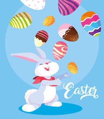 cute rabbit with eggs of easter