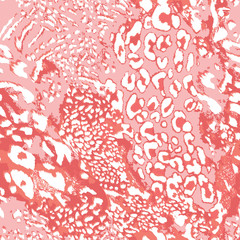 Living coral the color of 2019 on jaguar skin print. Animal skin pattern. Trend color and print. Vector leopard print