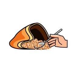 hand with bag coffee and spoon