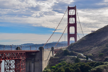 Close-up Golden Gate Bridge and San Francisco Cityscape from Marin Headlands