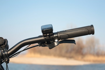 telescope on blue sky background