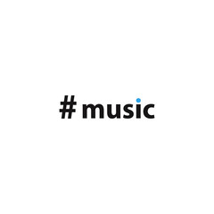 Hashtag music. The inscription for printing on banners, clothing, paper, postcards, bags, and other items.  Popular slogan. Vector illustration.