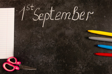 autumn, 1 September, the office for school lies on a gray stone background