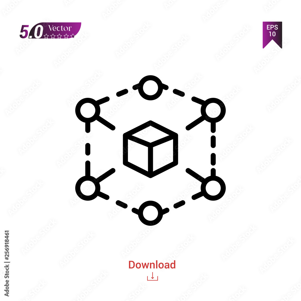 Poster Outline cube icon. cube icon vector isolated on white background.marketing . Graphic design, mobile application,professions icons 2019 year, user interface. Editable stroke. EPS10 format