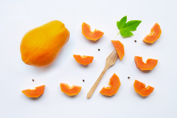 Papaya fruit on white background