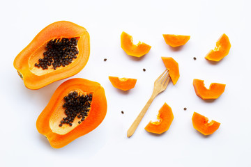 Papaya fruit on white background