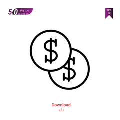 Outline coin icon. coin icon vector isolated on white background.marketing . Graphic design, mobile application,professions icons 2019 year, user interface. Editable stroke. EPS10 format