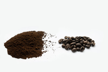pile of coffee beans isolated on white background