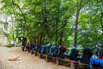 a tourists backpacks