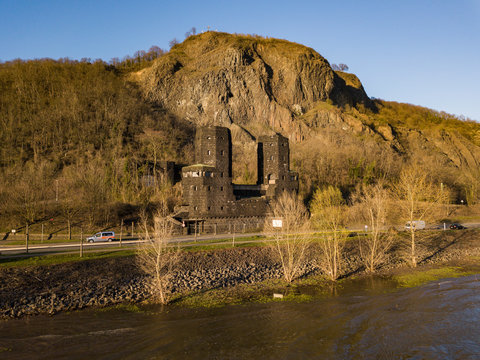 The former "Ludendorff" bridge in Remagen am Rhein from above / Rhineland Palatinate, Germany