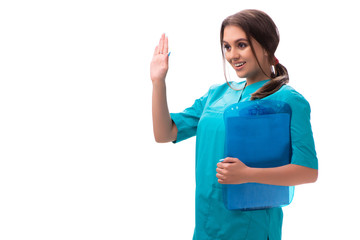 Young female doctor isolated on white